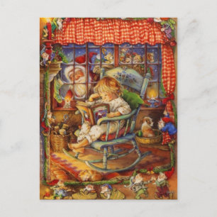 Cartão Postal De Festividades Vintage Papai Noel Está Olhando