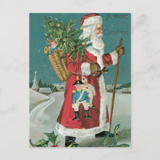 Cartão Postal De Festividades Vintage Papai Noel na Neve