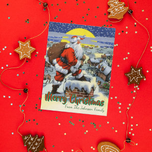 Cartão Postal De Festividades Vintage Papais noeis de Chimney Christmas
