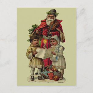 Cartão Postal De Festividades Vintage Papais noeis Música de Natal