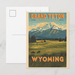 Cartão Postal De Festividades vintage Parque Nacional Grand Teton Wyoming Retro