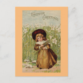 Cartão Postal De Festividades Vintage Páscoa Saudações Rapariga
