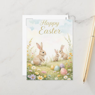 Cartão Postal De Festividades Vintage Pastel Bunny Páscoa Springtime