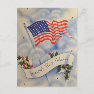 Cartão Postal De Festividades Vintage Patriotic American Flag Christmas