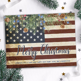Cartão Postal De Festividades Vintage Patriotic American Flag Feliz Natal