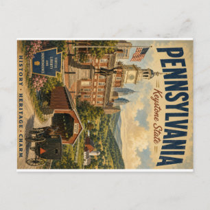 Cartão Postal De Festividades Vintage Pensilvânia Estado-chave Nostálgico Viajan