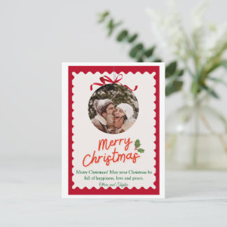 Cartão Postal De Festividades Vintage Red and Green Illustrated Merry Christmas