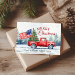 Cartão Postal De Festividades Vintage Red Christmas Truck Bandeira de Natal<br><div class="desc">Vintage caminhão vermelho de Natal com árvore de Natal e cartão de Natal americano é uma forma festiva de mostrar seu amor pela América e enviar desejos de férias para seus amigos e família.</div>