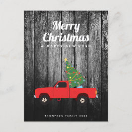 Cartão Postal De Festividades Vintage Red Truck Rustic Wood Feliz Natal