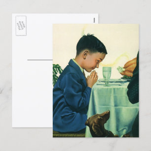 Cartão Postal De Festividades Vintage Religion, Boy Saying Grace at Thanksgiving