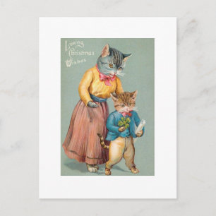 Cartão Postal De Festividades Vintage Reproduction Christmas Art Cats