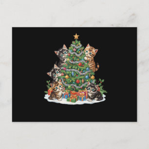 Cartão Postal De Festividades Vintage Retro Anos 90 Gato Árvore de Natal Amante