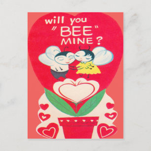 Cartão Postal De Festividades Vintage Retro Bee Couple Valentine Card
