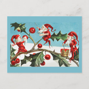 Cartão Postal De Festividades Vintage Retro Cartão de Natal Holly & Pixies