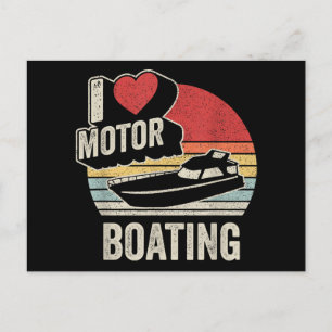Cartão Postal De Festividades Vintage Retro I Love Motor Barco Engraçado Boater