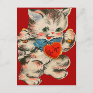 Cartão Postal De Festividades Vintage Retro Kitten Com Placa De Namorados Cardí