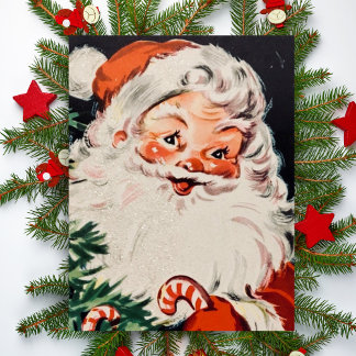 Cartão Postal De Festividades Vintage Retro Papais noeis com Candy Canes no Nata