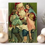 Cartão Postal De Festividades Vintage Santa Claus Cena de Natal<br><div class="desc">Cartaz da cena da sala de estar de natais vintages lindos. Este design apresenta um Papai noel jolly vintage com crianças subindo em seu colo. Que bela cena de férias retrógradas.</div>