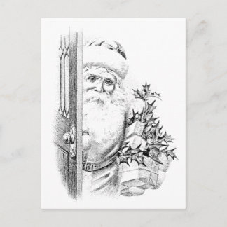 Cartão Postal De Festividades Vintage Santa Claus Comes Through The Door!