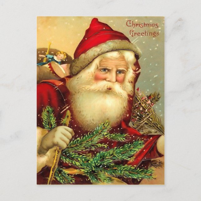 Cartão Postal De Festividades Vintage Santa Claus Postcard (Frente)
