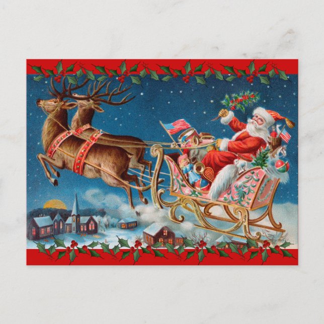 Cartão Postal De Festividades Vintage Santa's Sleigh (Frente)