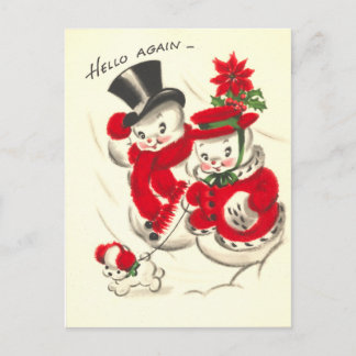 Cartão Postal De Festividades Vintage Snowman and Snowwoman Postcard