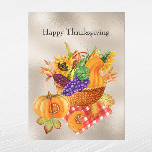 Cartão Postal De Festividades Vintage Tan Basket Vegetables Floral Ação de Graça