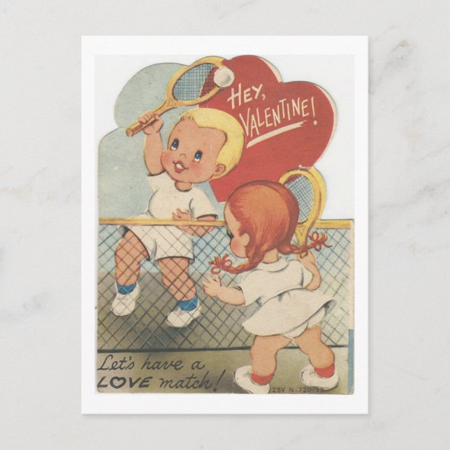 Cartão Postal De Festividades Vintage Tennis Couple Valentine (Frente)