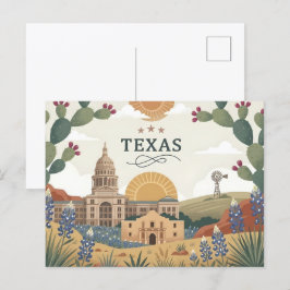 Cartão Postal De Festividades Vintage Texas State Austin Capitol Alamo and Blueb