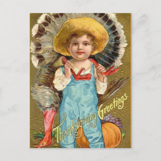 Cartão Postal De Festividades Vintage Thanksgiving Greetings