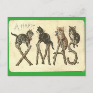 Cartão Postal De Festividades Vintage Um Feliz Cartão de Posto de Natal do Cat d