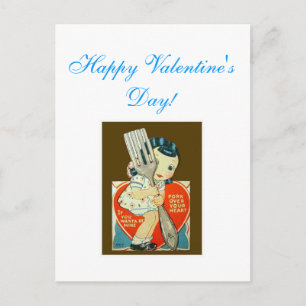 Cartão Postal De Festividades vintage Valentine's Day card; girl with fork
