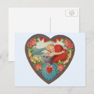 Cartão Postal De Festividades Vintage Victorian Dia de os namorados Cherub Heart