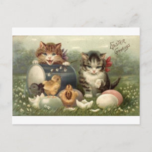 Cartão Postal De Festividades Vintage Victorian Retro Art Cats Kittens Easter