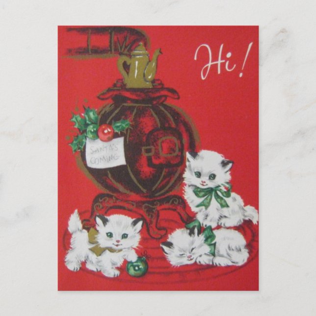 Cartão Postal De Festividades Vintage White Christmas Kittens (Frente)