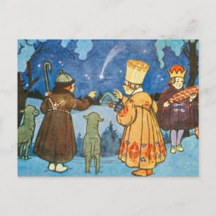 Cartão Postal De Festividades Vintage Wise Men and Sheiks na Noite de Natal