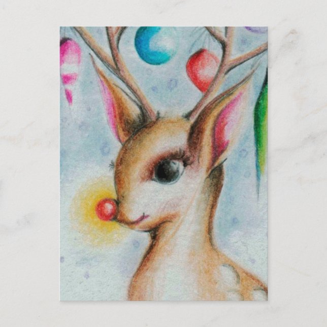 Cartão Postal De Festividades vintage Xmas Bambi (Frente)