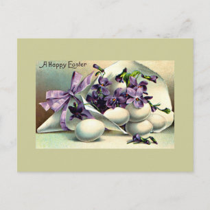 Cartão Postal De Festividades Vintagem de Violetas e Ovos de felz pascoa