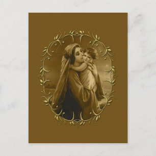 Cartão Postal De Festividades Virgem Maria com Criança Jesus, Dourada Design da