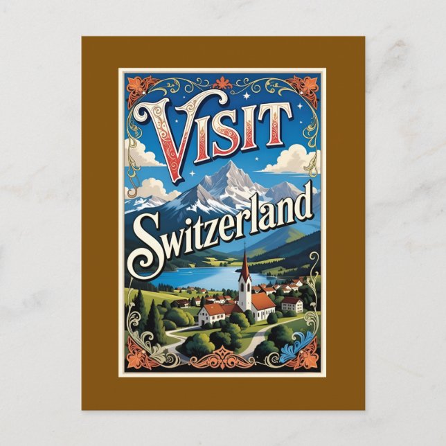 Cartão Postal De Festividades Visit Switzerland travel poster, (Frente)