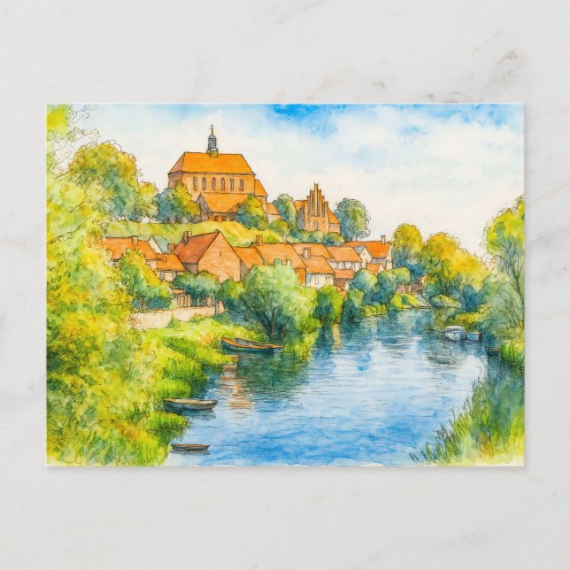 Cartão Postal De Festividades Vista catedral de Havelberg aquarell havelland (Frente)