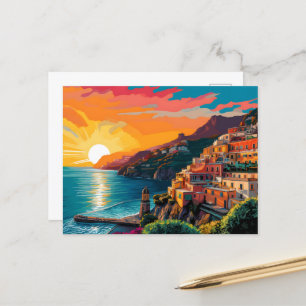 Cartão Postal De Festividades Vista da costa de Amalfi — Itália Magneet