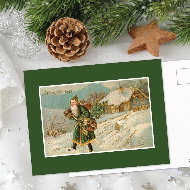 Cartão Postal De Festividades Vital Santa Claus Green Robe (Criador carregado)