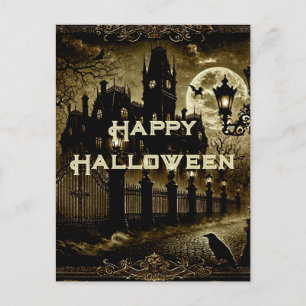 Cartão Postal De Festividades Vitoriano Gótico Escuro Vintage Feliz Halloween