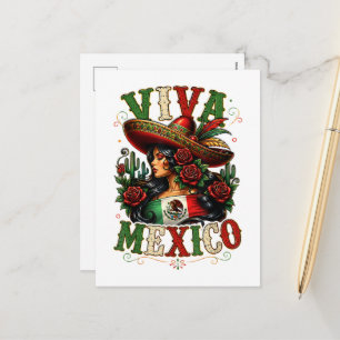 Cartão Postal De Festividades Viva Bandeira do México Rosa Dia da Independência
