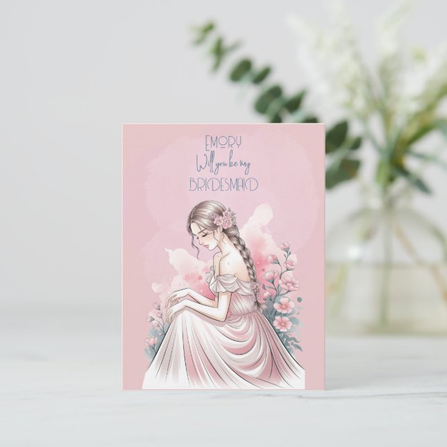 Cartão Postal De Festividades Você Será Minha Bridesmaid Floral? (Em pé/Frente)