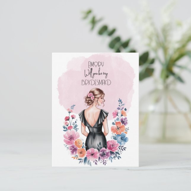 Cartão Postal De Festividades Você Será Minha Bridesmaid Floral? (Em pé/Frente)