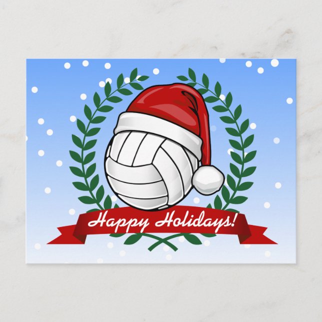 Cartão Postal De Festividades Voleibol vestindo chapéu de Natal Personalizado (Frente)