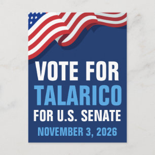 Cartão Postal De Festividades Vote Talarico para Senado 2026 Bandeira Americana