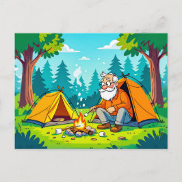 Cartão Postal De Festividades Vovô acampando e grelhando na selva